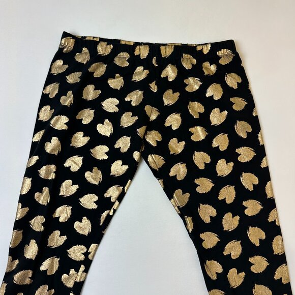 No Boundaries Leggings Womens XL Black Gold Metallic Heart Print Stretch Pants - Picture 1 of 7